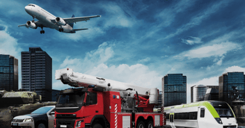 Planes and truck on airport tarmac