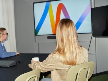 a person from the behind looking at a screen that includes vincit's wire animation